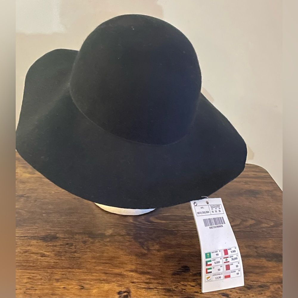 NWT Zara Black Wool Floppy Hat - Picture 2 of 9